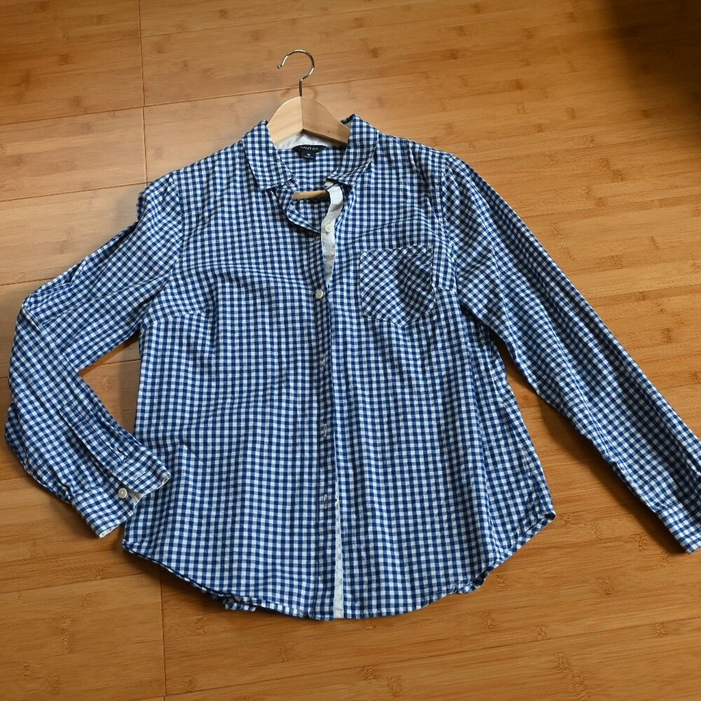 EUC Women's Nautica 100% Cotton Gingham Print Button Down Top